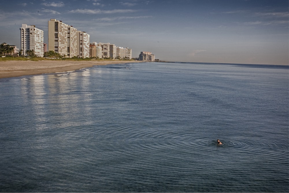 persona che nuota nell'oceano durante il giorno nuvoloso