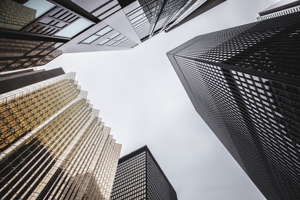 low-angle photography of high-rise buildings