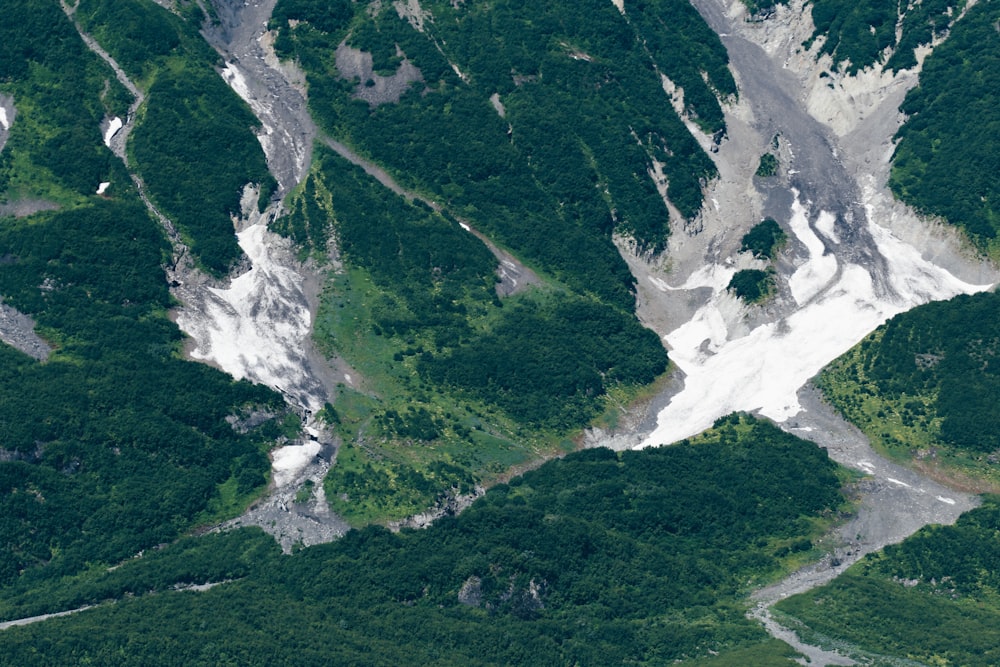 Vista aérea de bosques y montañas