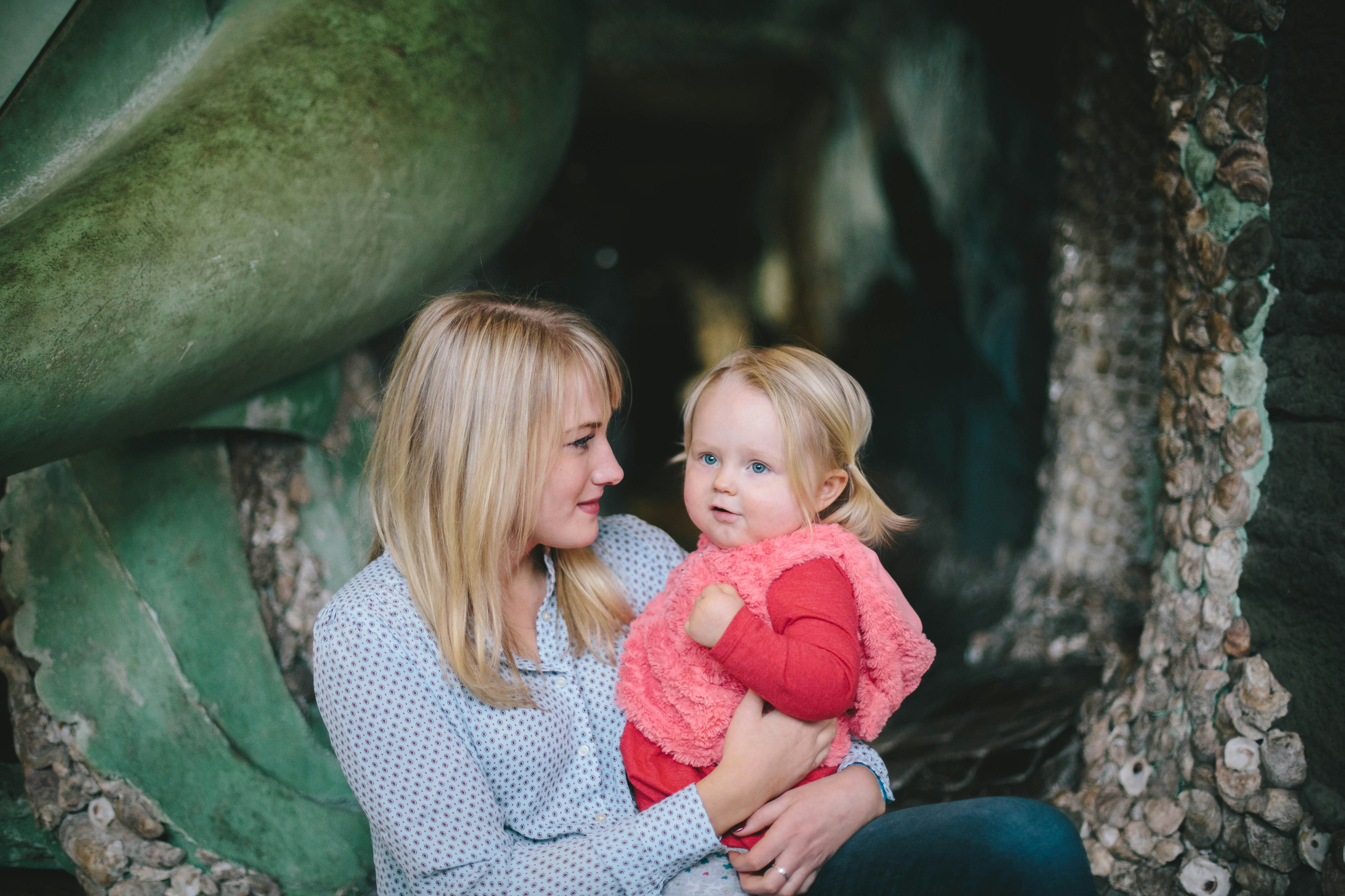 Blonde mother and child