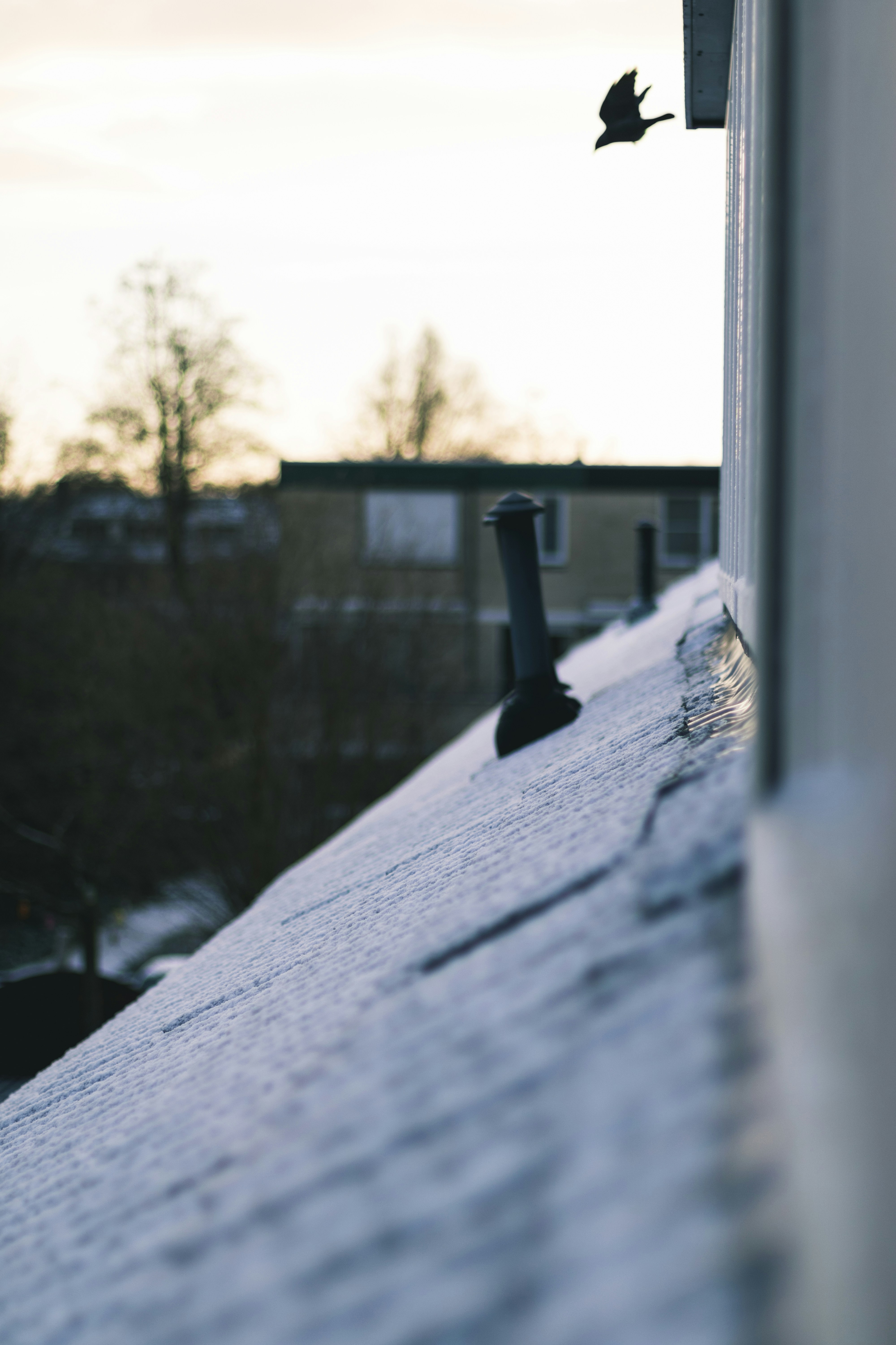 closeup photography of tubular black metal part on roof