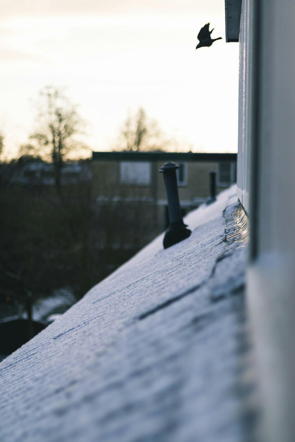 closeup photography of tubular black metal part on roof