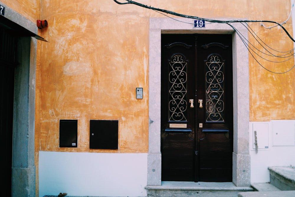 black wooden door