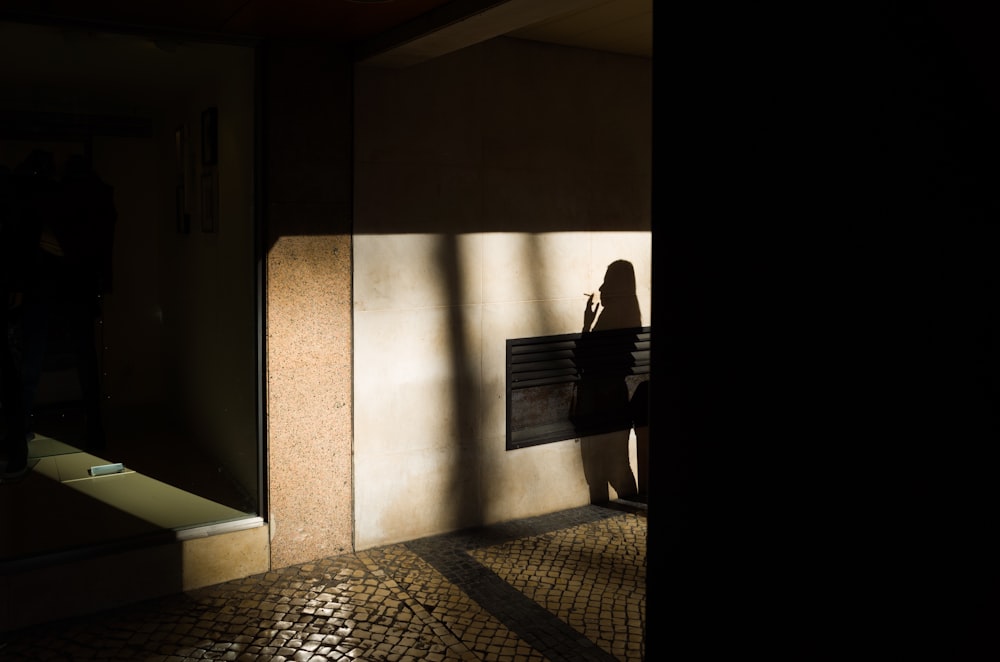 shadow of a woman smoking on brown wall