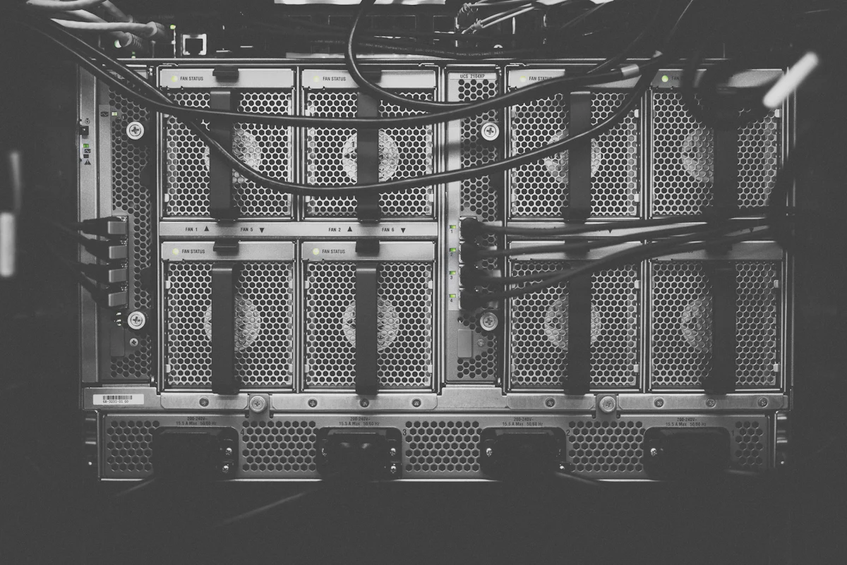 Rows of server racks in a modern cloud data centre