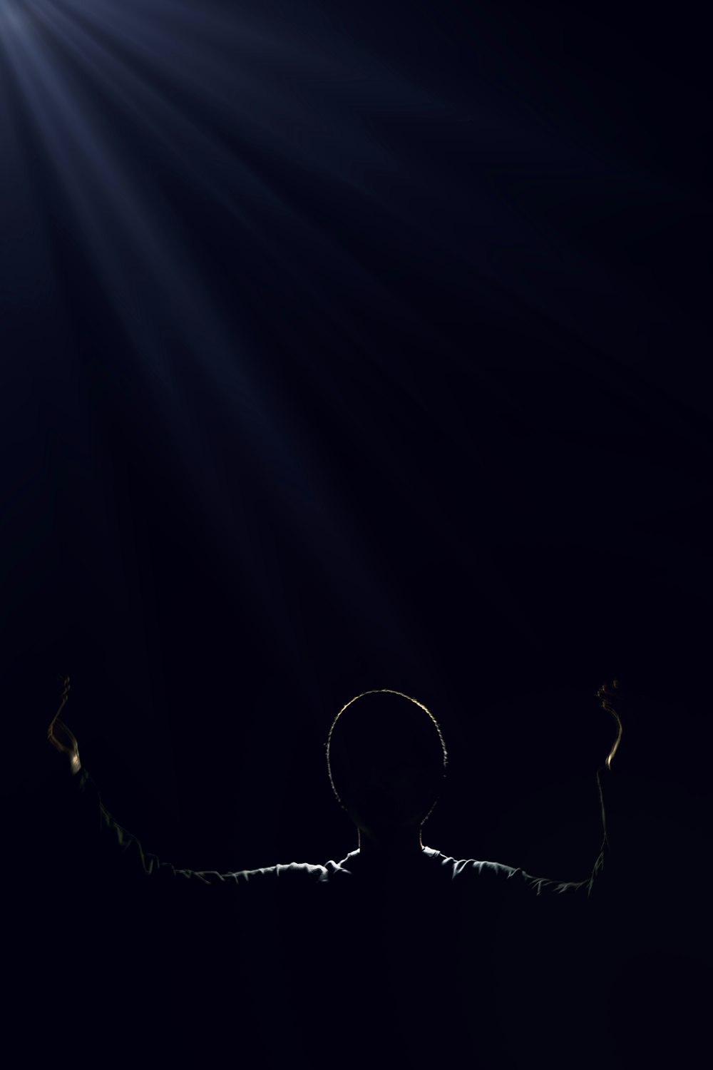 silhouette of person raising two hands