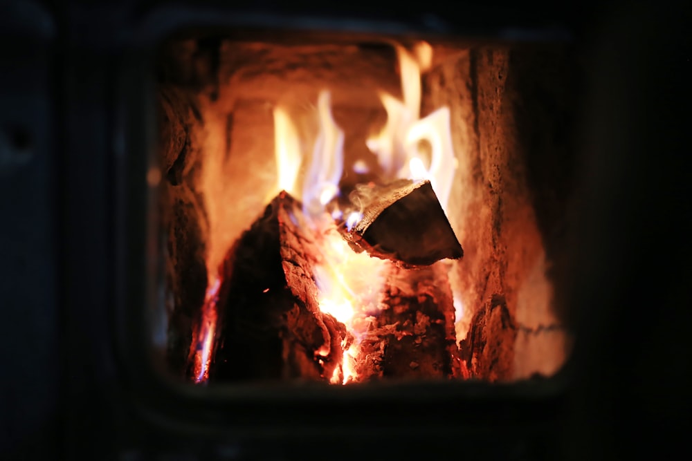 macro photography of wood burning