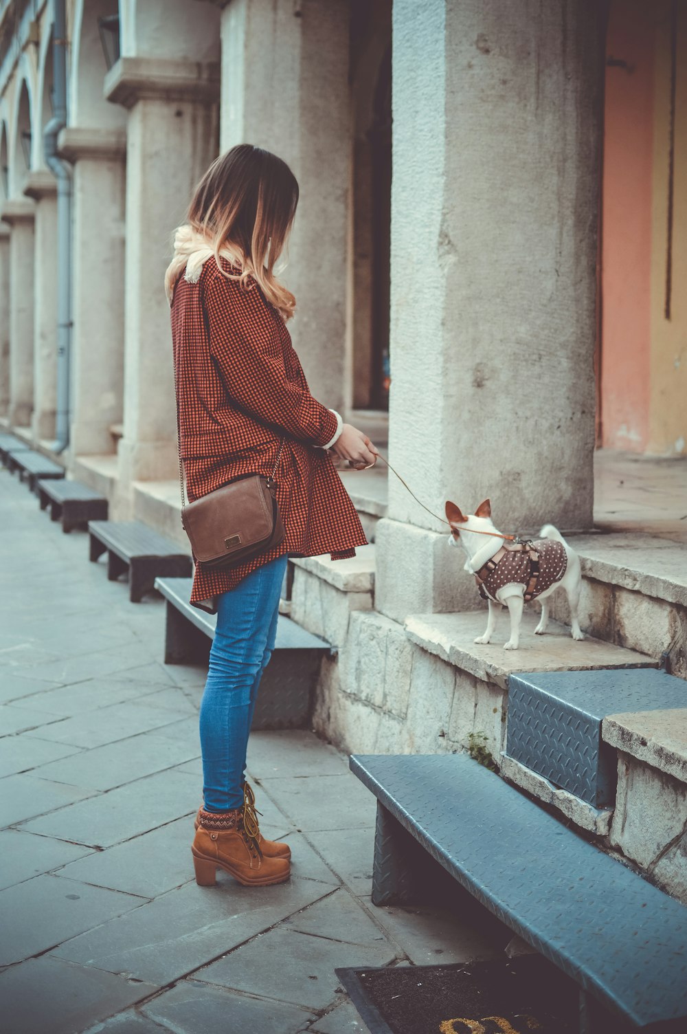 woman in brown jacket