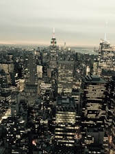 Aerial shot of iconic NYC buildings highlighting the dynamic urban landscape.