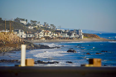 Coastal view of Stella Maris neighborhood with beach and houses.