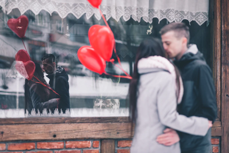 romantic couple sharing a kiss
