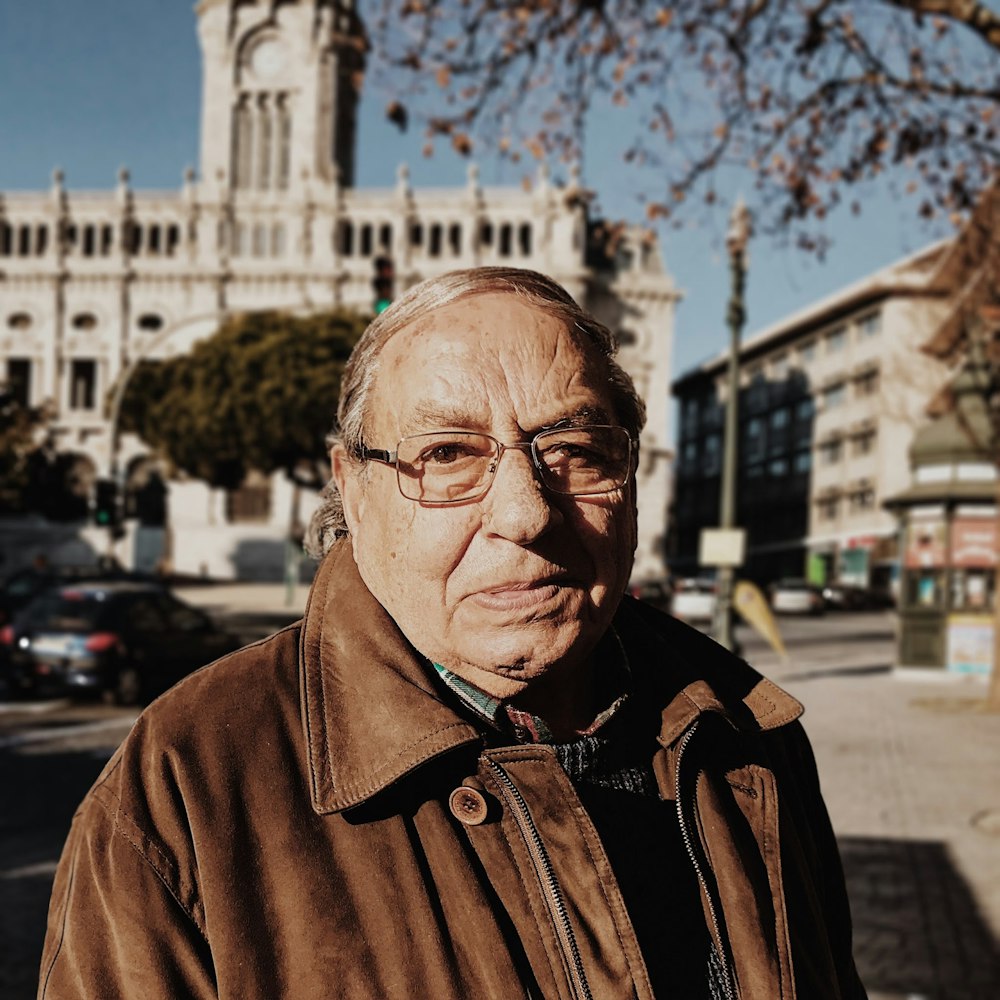 man in brown jacket