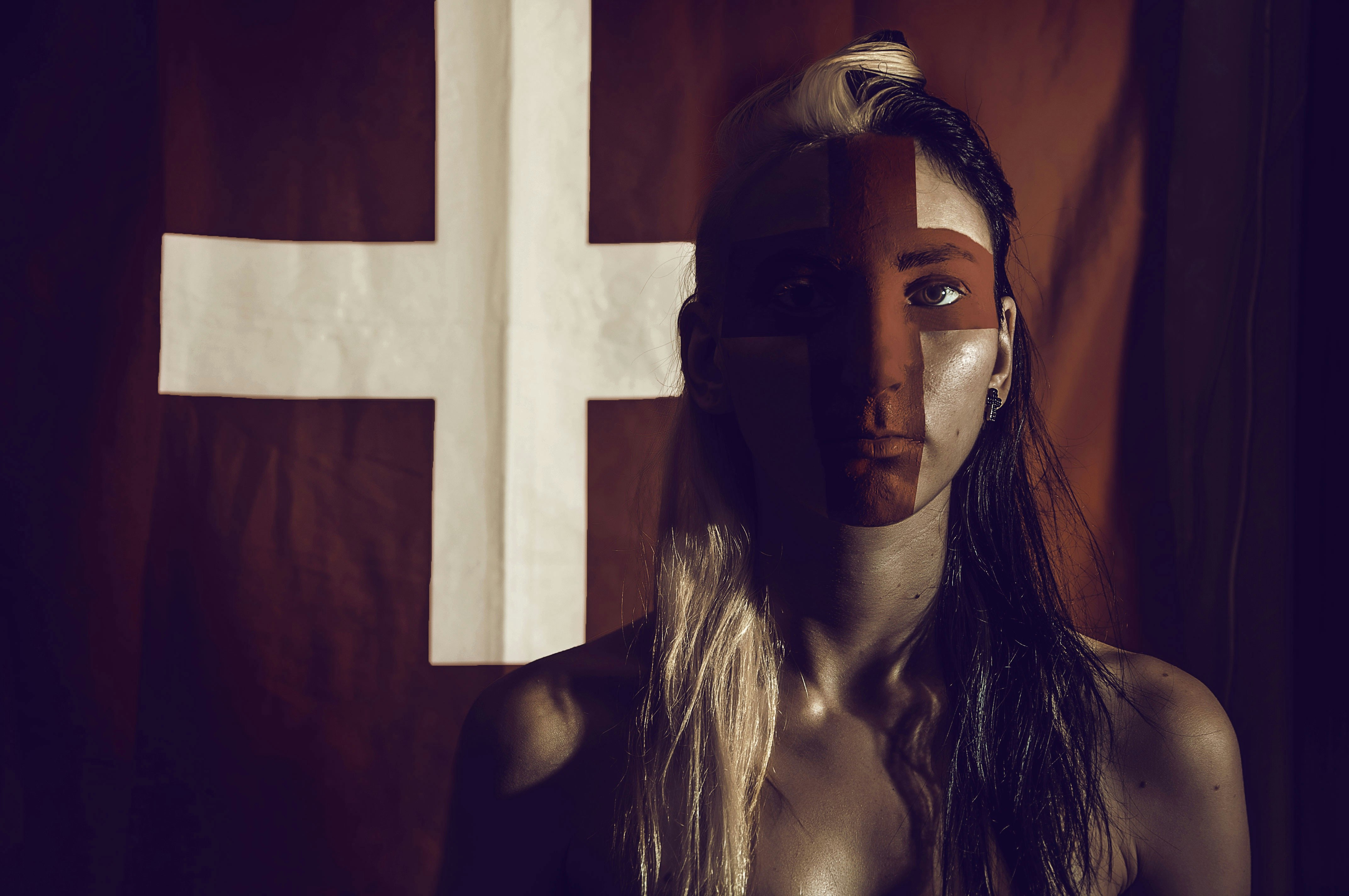 woman with cross flag