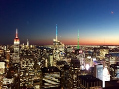 A city skyline at dusk, highlighting international business growth.