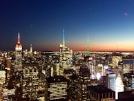 A vibrant city skyline at dusk, symbolizing financial growth.