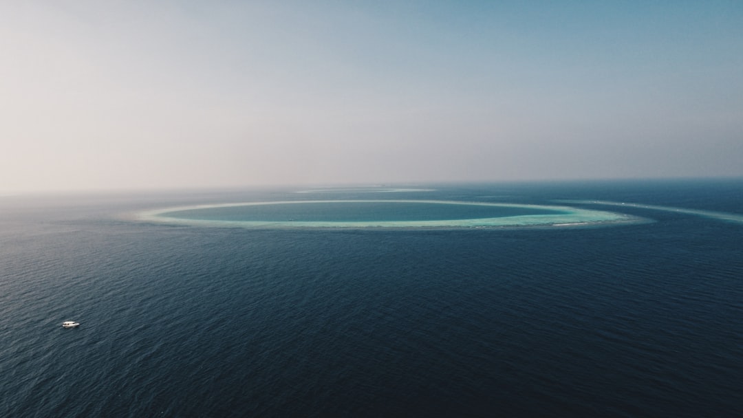 aerial view of island and ocean, Atoll.