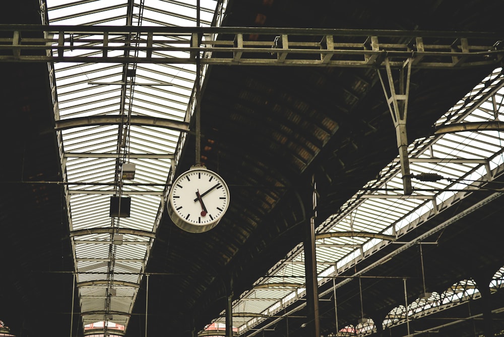 black and white analog clock