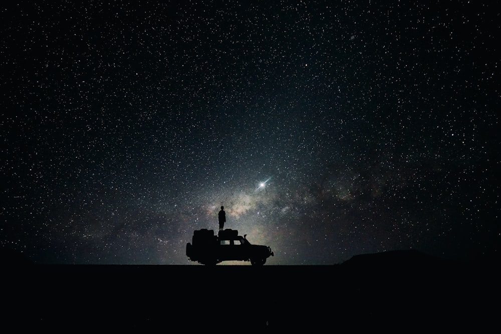 Black vehicle, Starry sky, Night, Car HD wallpaper