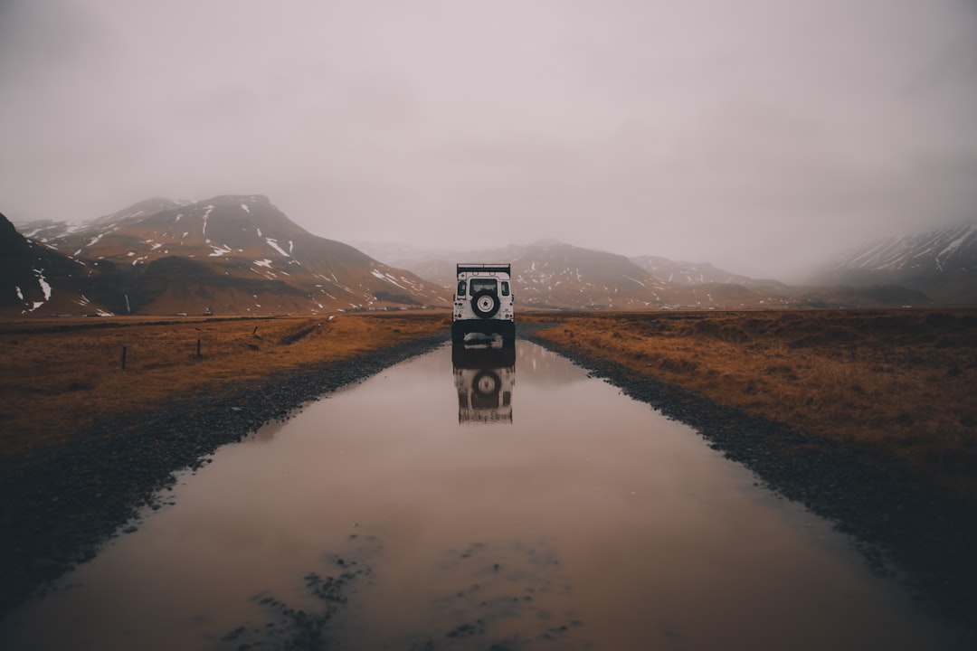 white and black vehicle on road with water during daytime