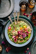 top view salad with guacamole