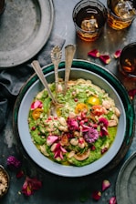 top view salad with guacamole