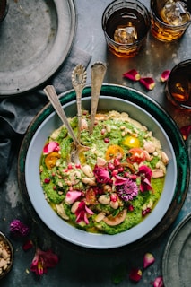 top view salad with guacamole