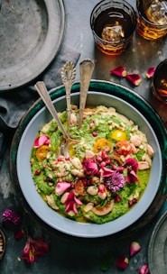 top view salad with guacamole