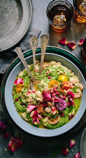 top view salad with guacamole