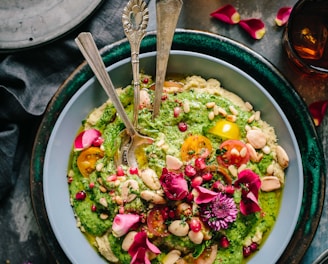 top view salad with guacamole