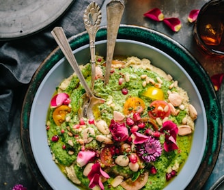 top view salad with guacamole