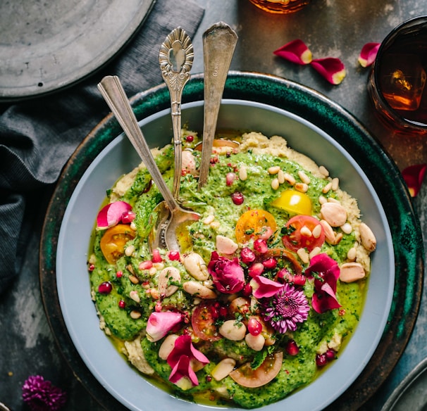 top view salad with guacamole