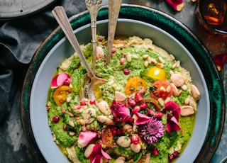 top view salad with guacamole