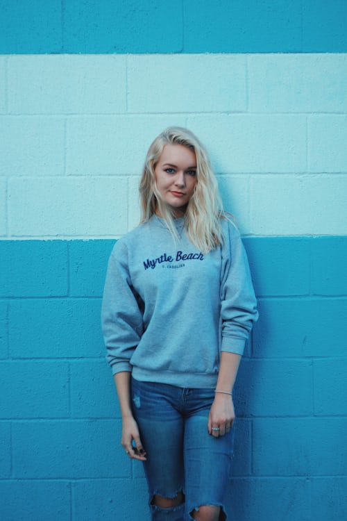 blue aesthetic girl wearing sweater