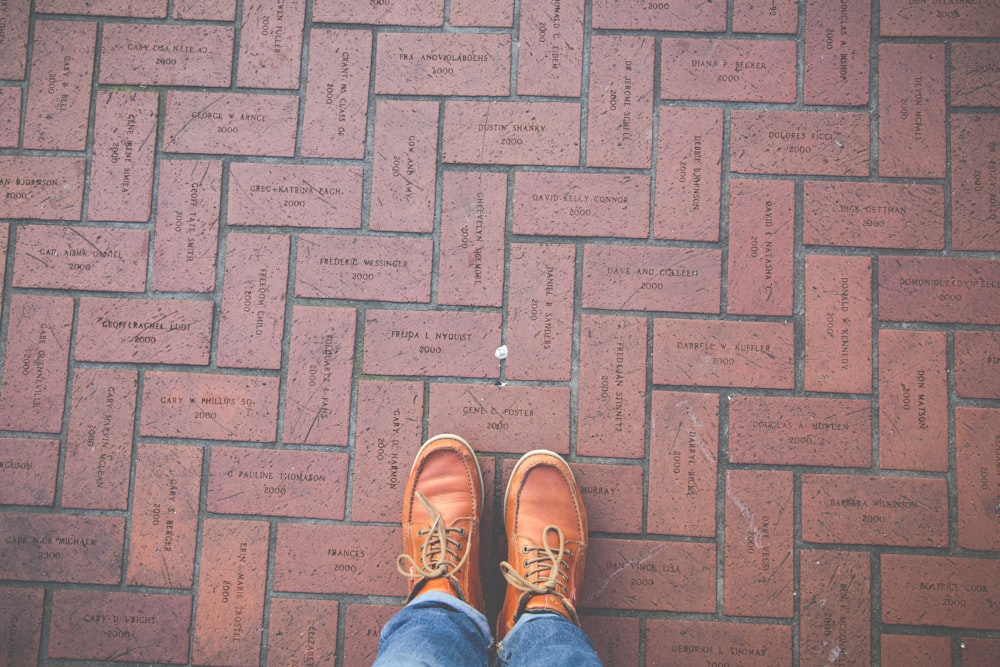 pair of brown leather shoes