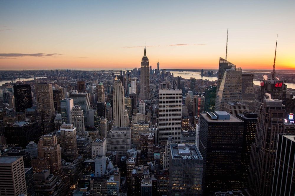 aerial photography of high-rise buildings during sunset