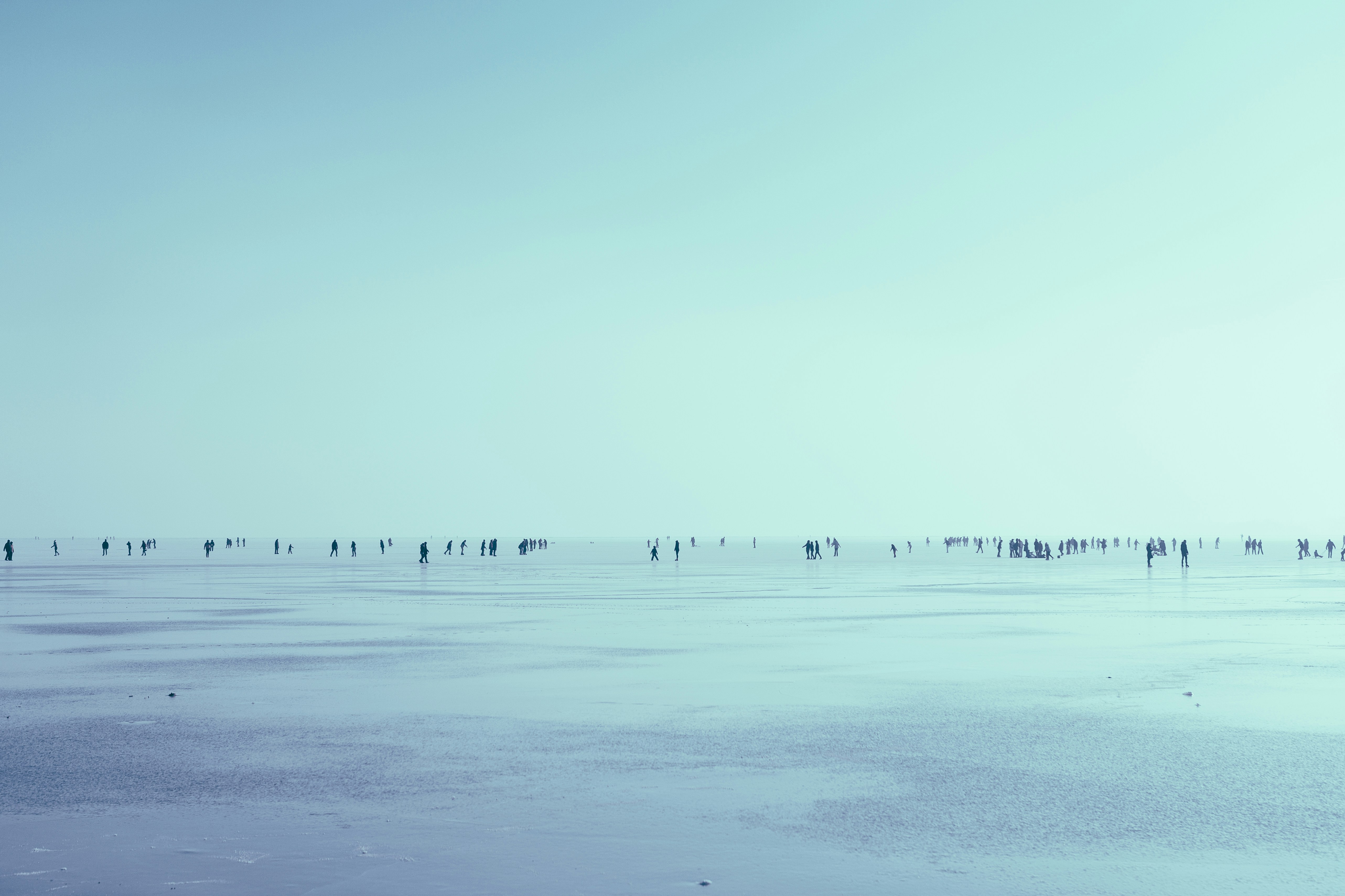 people walking in seashore over the horizon during daytime