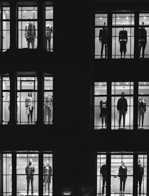 mannequin in front of windows