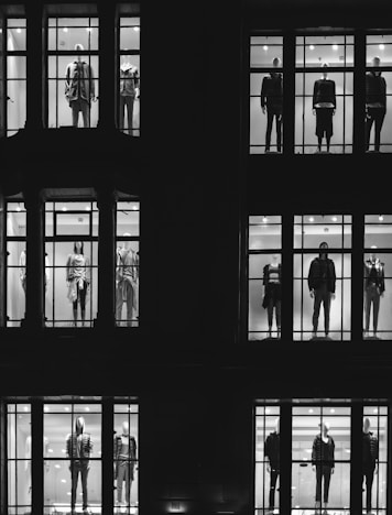 mannequin in front of windows