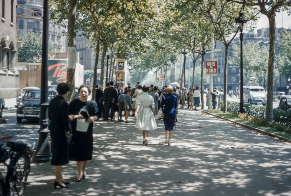 several people walking on road under blue sky