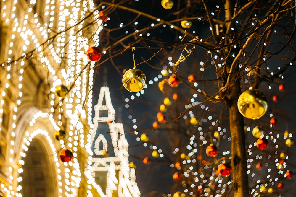 Christmas baubles on tree decor