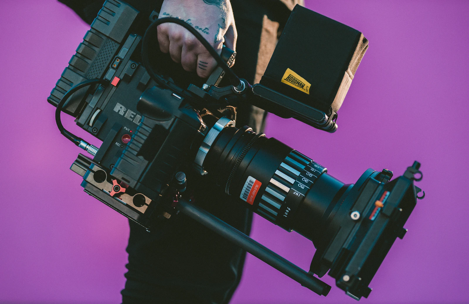 Camera operator carrying a camcorder