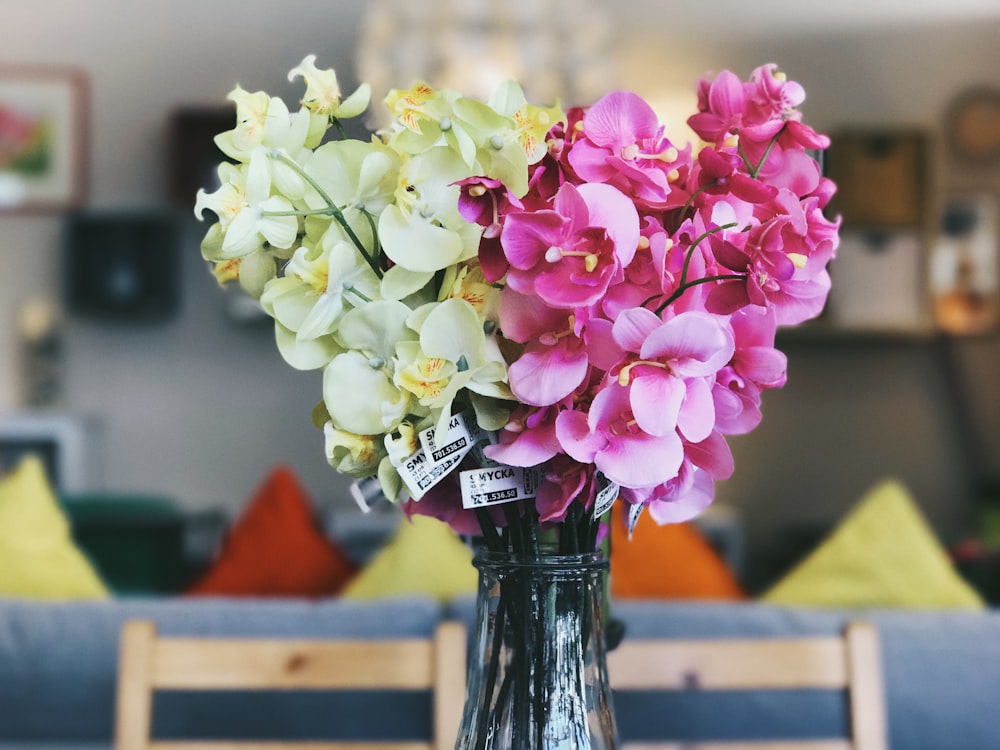 pink and green flowers on vase