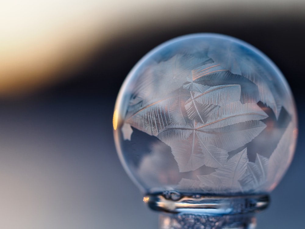 bola de vidrio transparente en la fotografía de primer plano