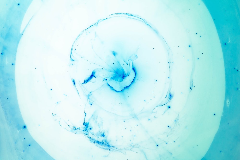 a close up of a blue and white bowl