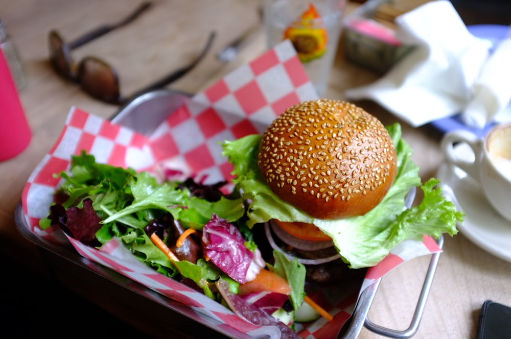 hamburger with tray