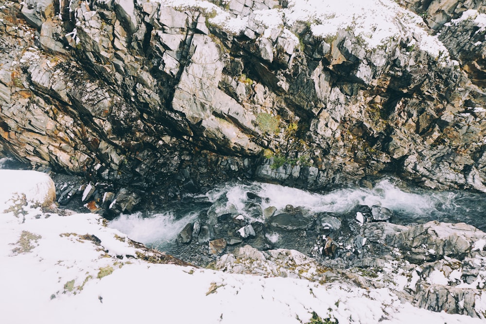 high-angle photography of river flow