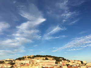 View of Lisbon cityscape with iconic architecture under a clear blue sky.