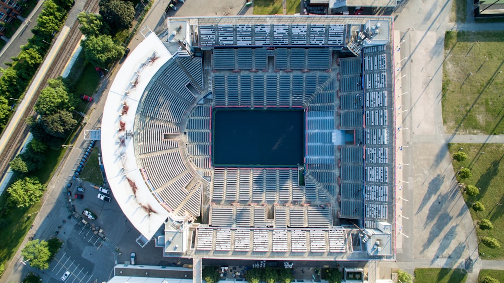 aerial photography of grey concrete stadium