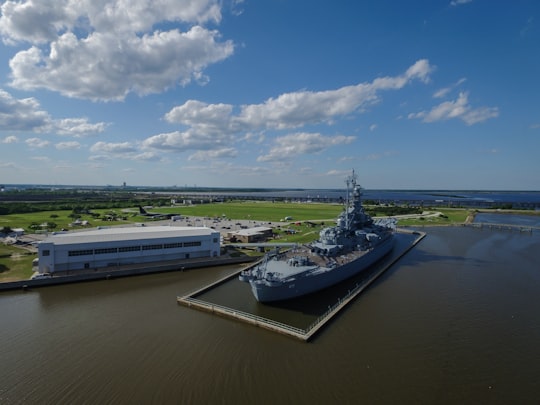 gray ship beside building in USS Alabama United States