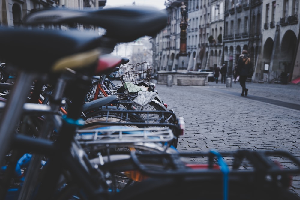 photo of bicycle parking on road